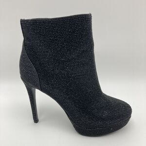 THALIA SODI Womens Black Rhinestone Padded Chiara Round Toe Stiletto Boots 8.5M